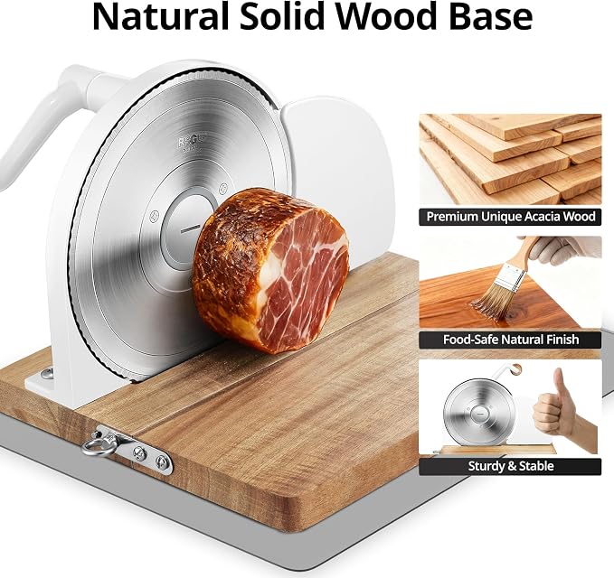 Foldable Manual Bread Slicer with German RSG Blade, Homemade & Sourdough Bread, Adjustable Thickness & Scale, Hand Crank Cutter, Durable Aluminum Alloy Body & Acacia Wood Base
