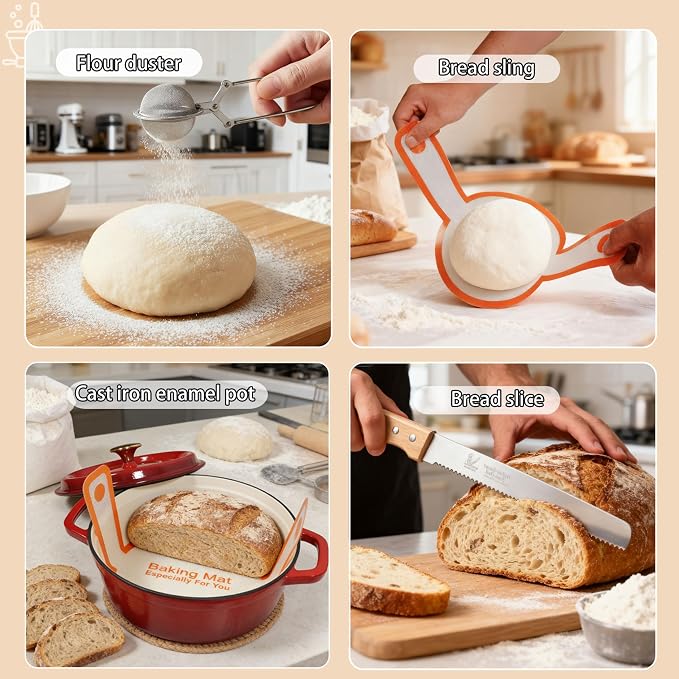 All-Inclusive Sourdough Starter Kit with Enameled Cast Iron Dutch Oven & Scale - Premium Bread Making Tools with 4 Banneton Proofing Baskets, Beginner Guide, Sling, 34oz Starter Jar, Best Baking Gifts