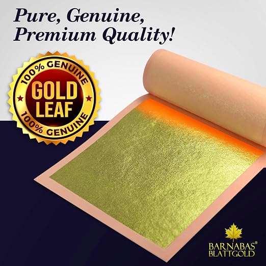 Barnabas Blattgold Edible Gold Leaf 24K - Cake Decorations, Loose Gold Leaf Sheets for Cupcakes - 3.1 inches, Interleaf of 25