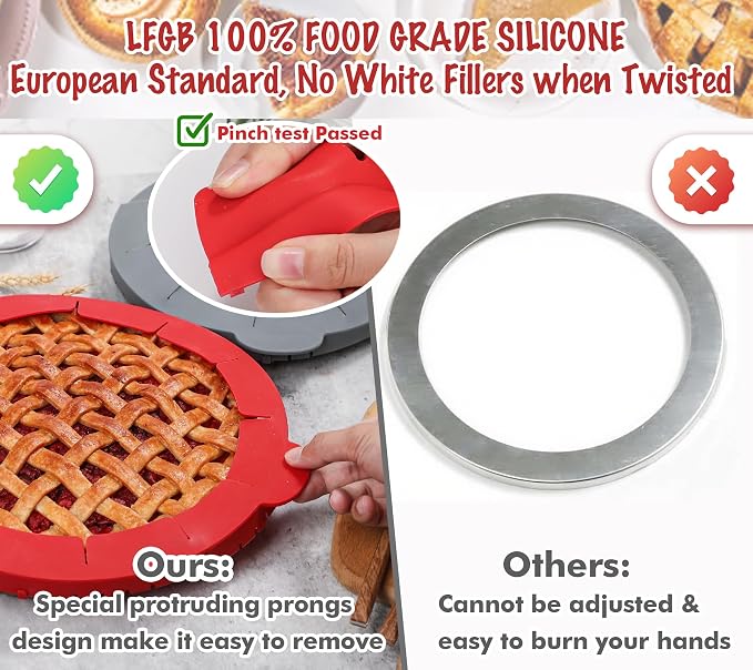Webake Pie Crust Protector Shield Adjustable Pie Crust Shield Fits 11.5-9 Inch Pie Pan, LFGB Platinum Silicone Pinch Test Passed, for Baking Party Pie Tart, Pack of 2