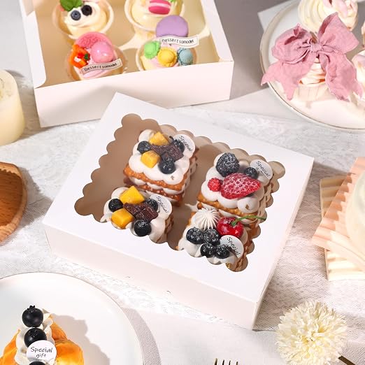 NPLUX Cookie Boxes Bakery Boxes with Window 8x6.5x2.5 Inches Auto-Popup Treat Pastry Boxes for Gift Giving, Graduation Gifts Party Favors(24pack,White)