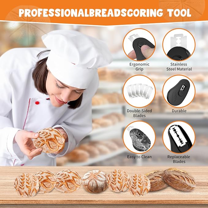 NeoRov Extractable & Magnetic Bread Lame Dough Scoring Tool - Professional Sourdough Scoring Tool - Sourdough Bread Baking & Bread Scoring Tool - Scoring Patterns booklet & 5 Razor Blades (Black)