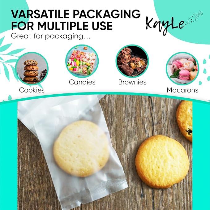 KayLe 4.3 x 5.9 Matte Treat Bags, 100 Count Heat Sealable PET Cookie Bags, Frosted Bakery Packaging Bags for Cookies, Candy & Snacks | 4.3 x 5.9 Matte 100