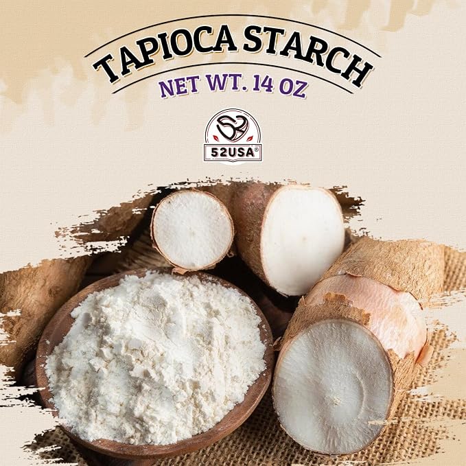 52USA Tapioca Starch, 14oz (Pack of 1), Tapioca Flour (397g), Gluten Free, Kosher, Vegan, No Preservatives, All Natural, Thickener for Soups, Gravies, Baking and Cooking
