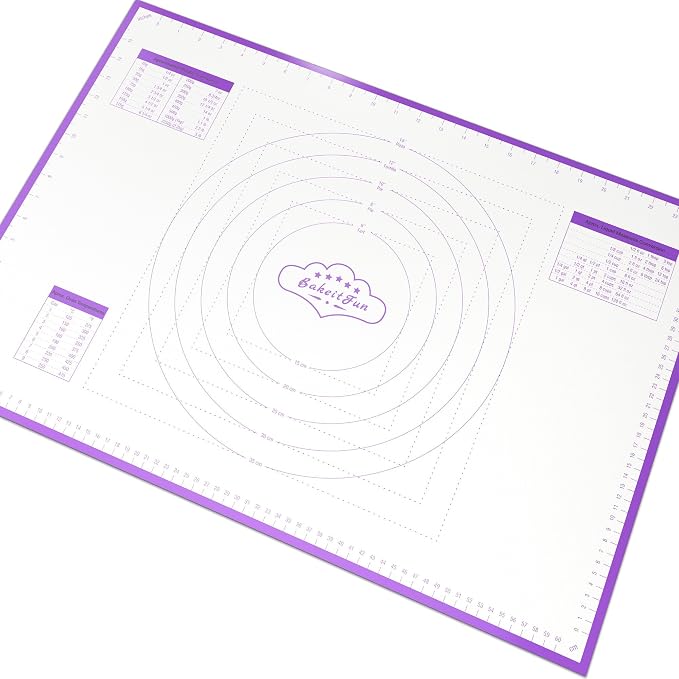 Silicone Pastry Mat Large, 26 x 18 inches. Nonstick Rolling Mat with Measurement Markings in Inches and Centimeters, Conversion Charts, BPA Free, Dishwasher Safe, Heat Resistant to 450°F