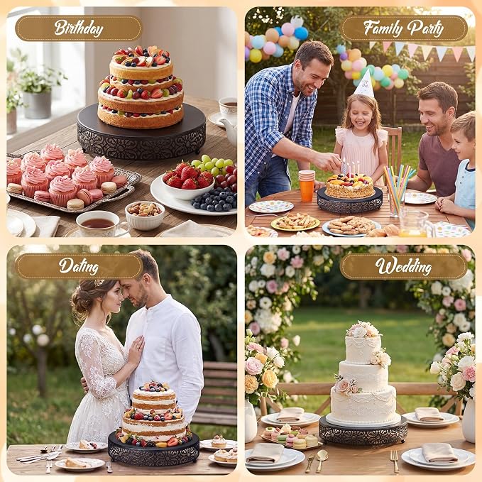 Wenqik 14 Inch Cake Stand Round Metal Cupcake Dessert Wedding Cake Stand Cookies Display Holder Fruit Food Serving Tray for Table Wedding Birthday Anniversary Party Decor (Black)