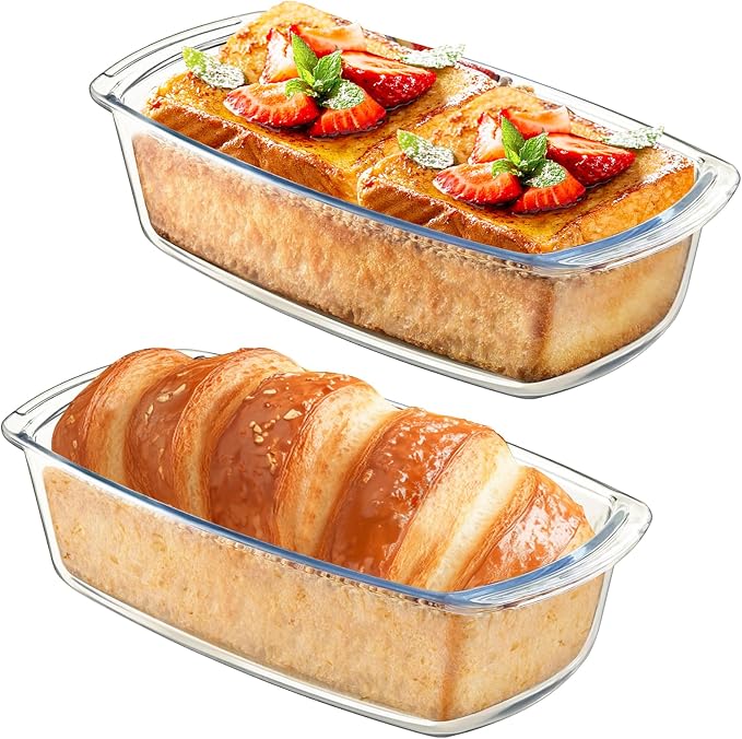 2 Pack 10Inch Glass Bread and Loaf Pan, Food Glass Molds for Baking Banana Bread, Meat Loaf, Pound Cake