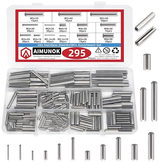 295-Piece Stainless Steel Roll Pin Assortment Kit - Spring Dowels, Slotted Tension Pins & Split Expansion Pins - M1.5 to M6 Sizes (14 Types) - Corrosion-Resistant for Secure Fastening