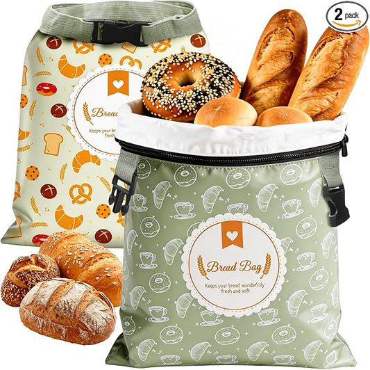 Zunmial 2 Pack Bread Bags for Homemade Bread, 17"×13" Reusable Bread Bag for Fresh Keeping with Lining & Zipper, Freezer Safe & BPA Free, Gift Giving (Green & Yellow)