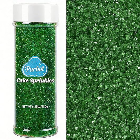 Green Sprinkles Sanding Sugar for Baking, 6.35oz/180g Edible Sparkling Sugar Crystals, Decorating Sugar Sprinkles for Cakes Cupcakes Cookies Ice Cream