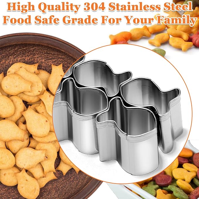Goldfish Cracker Cutters 2 PCS, Mini Cookie Cutters 304 Stainless Steel Food Safe Grade, Single-Row Goldfish Cutters Designed, Come with Cleaning Brush, Easy To Clean (2)