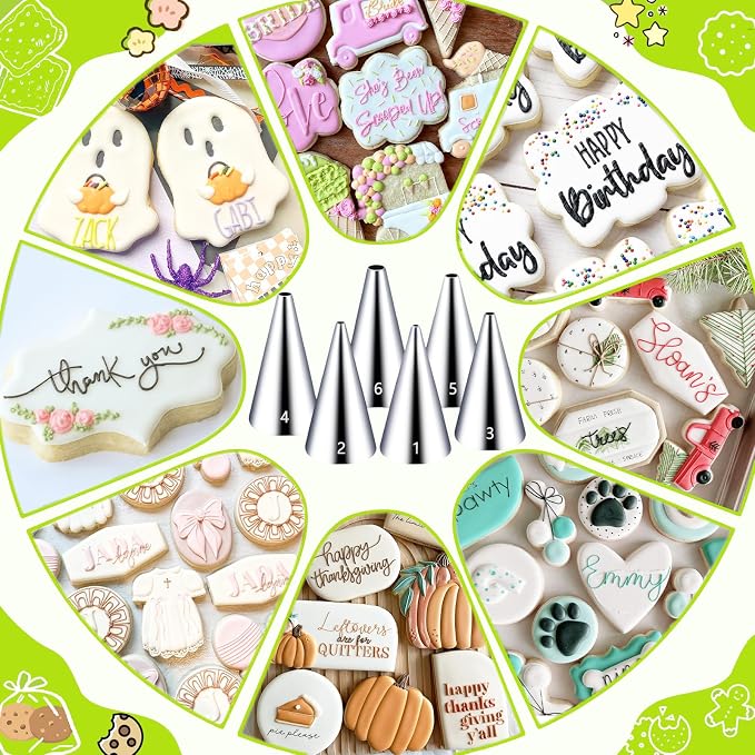 Suuker Round Piping Tips Set, 6 Pieces | Seamless Stainless Steel, Icing Tips, Cupcake Frosting Nozzles, Small Cake Decorating Tip, Cake Writing Tool