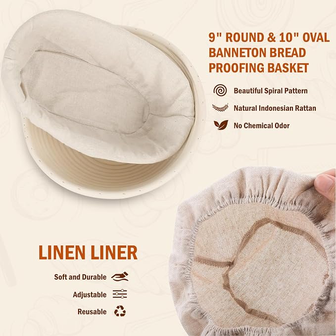28 PCS Sourdough Starter Kit, Bread Baking Supplies with Banneton Proofing Basket, Dough Whisk, Bread Lame, Silicone Baking Sling and Dough Scraper