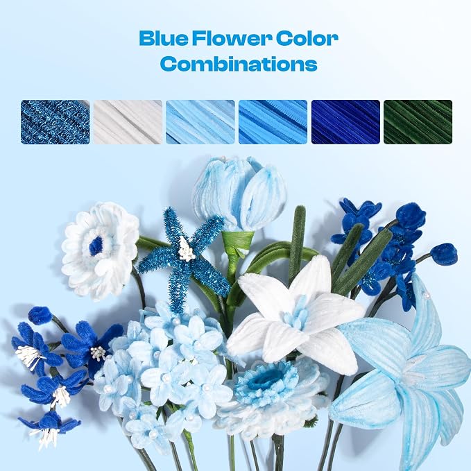 Caydo 700PCS Pink Pipe Cleaner Flower Kit, Pastel Chenille Stems with Floral Wires, Ribbons, Tapes, Stamens for Making Pipe Cleaner Bouquets