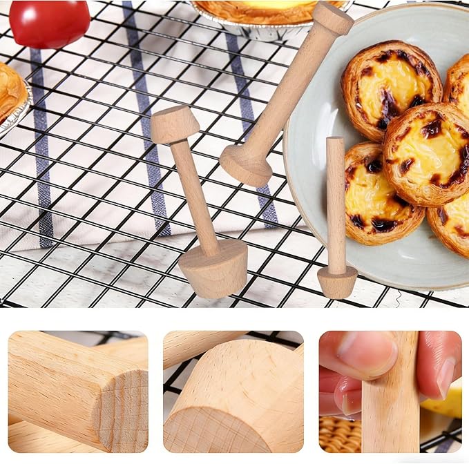 Tart Tamper Set,Wooden Double Side Pastry Tamper,Egg Tart Tamper,Cake Pastry DIY Tools for Egg Tart, Pasta, Cheesecakes and Dessert Baking(3 Pieces)