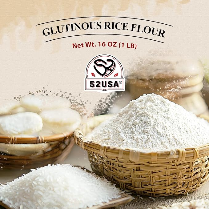 52USA Glutinous Rice Flour 16 Ounce (Basic), 1 Pound (Pack of 1), Rice Flour for Baking or Cooking, Product of THAILAND, All Natural White Rice Flour, Vegan, with Bag