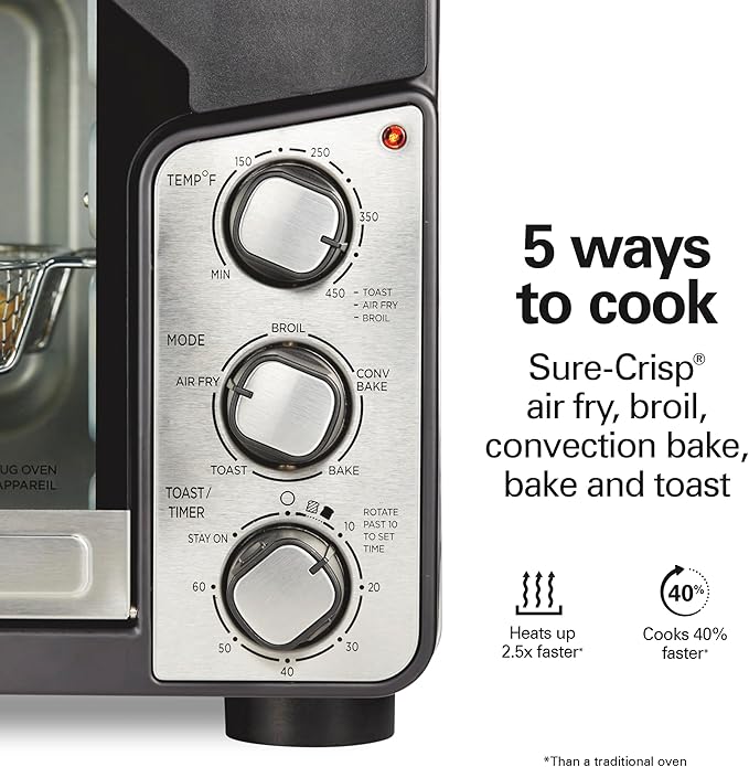 Hamilton Beach Easy View XL Toaster Oven with Sure-Crisp® Air Fry, 6 Slice Capacity, Black with Stainless Steel Accents, R31460 (Renewed)