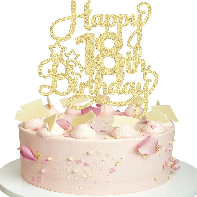 1 Pack Happy 18th Birthday Cake Topper Gold Glitter 18 & Fabulous Cheers to 18 Years Old Birthday Cake Pick for Celebrating 18th Birthday Anniversary Party Cake Decorations Supplies