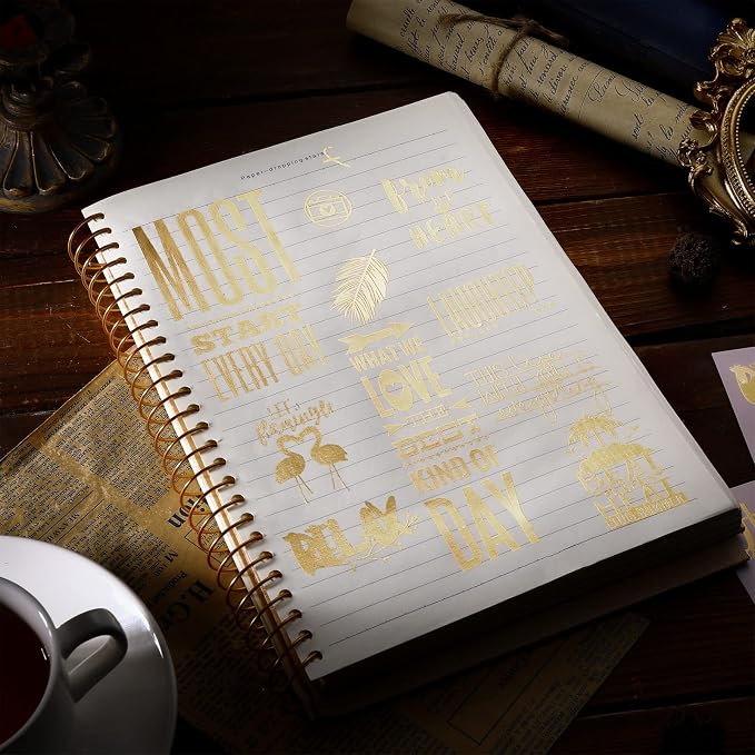 Chinco 10 Sheets Scrapbook Stickers 400+ Pcs Gold Love Stickers Foil Transfer Scrapbooking Supplies for Anniversary