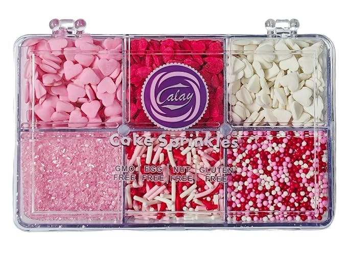 Edible Valentines Sprinkles for Baking,Pink, Red and White Heart,Jimmies,Nonpareils,Sanding Sugar for Love Valentines Day Cake Cookies Cupcake Topper Decorating