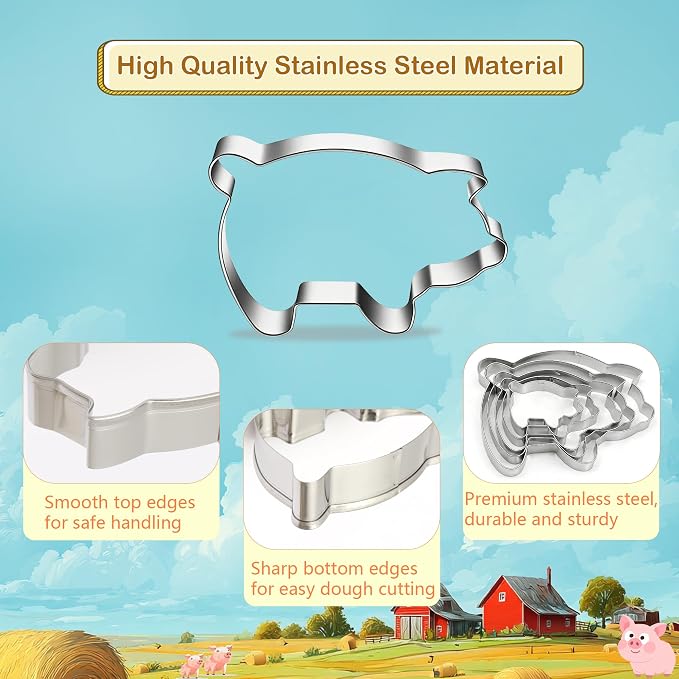 5 PCS Pig Cookie Cutters Set, Stainless Steel Piggy Farm Pig Shaped Cookie Cutter Biscuit Cutters Molds Baking Molds for DIY Crafts Farm Animal Theme Party Homemade Treats Baking