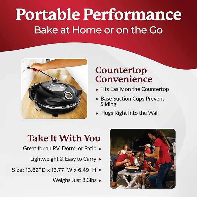 PIEZANO 12" Electric Pizza Oven Indoor Countertop Pizza Maker | Heats to 800˚F, Ceramic Stone for Crispy Crust Pizza, Cooks in Under 6 Minutes, Dual Heat Controls, Peels & Scraper Included
