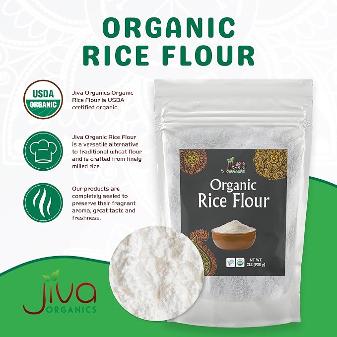 Jiva Organics Premium White Rice Flour 2 LB Bag - Gluten Free, Non GMO