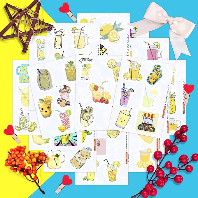 BulbaCraft Lemonade Stickers for Water Bottle and Laptop - Waterproof Vinyl Lemonade Decals, Gifts for Women & Men