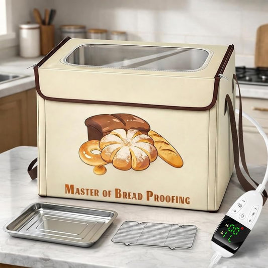 Bread Proofing Box with 3-Sided Heating, Electric Dough Proofer 68-131°F & 99H Timer, Foldable Sourdough Proofer for Pizza & Fermentation, Large Capacity with Metal Rack & Water Tray