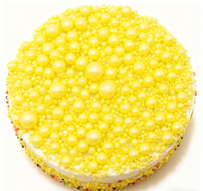 Edible Pearl Sprinkles, Lemon Yellow, 26 Colors Mixed Size | Sugar Pearls, For Cakes, Cupcakes, Cookies, Donuts & Ice Cream, Gluten Free, Food Grade, Wedding & Valentine's Day Decoration