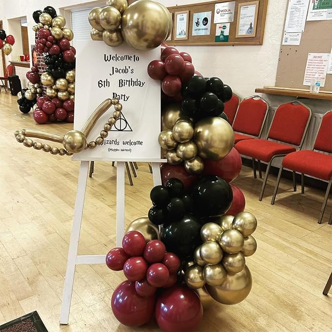 Burgundy Balloon Arch Garland Kit 154pcs Burgundy Maroon Black Gold and Confetti Balloons In Different Sizes for Wedding Valentines Day Baby Shower Birthday Party Decorations