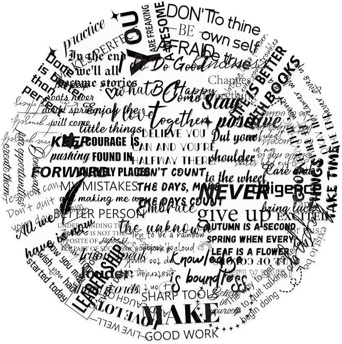 50PCS Transparent Motivational Quote Stickers,Black Inspirational Positive Affirmation Stickers for Teacher Students Kids Teens Adults, for Laptop Water Bottles Guitar Scrapbook Journal(Motivational)