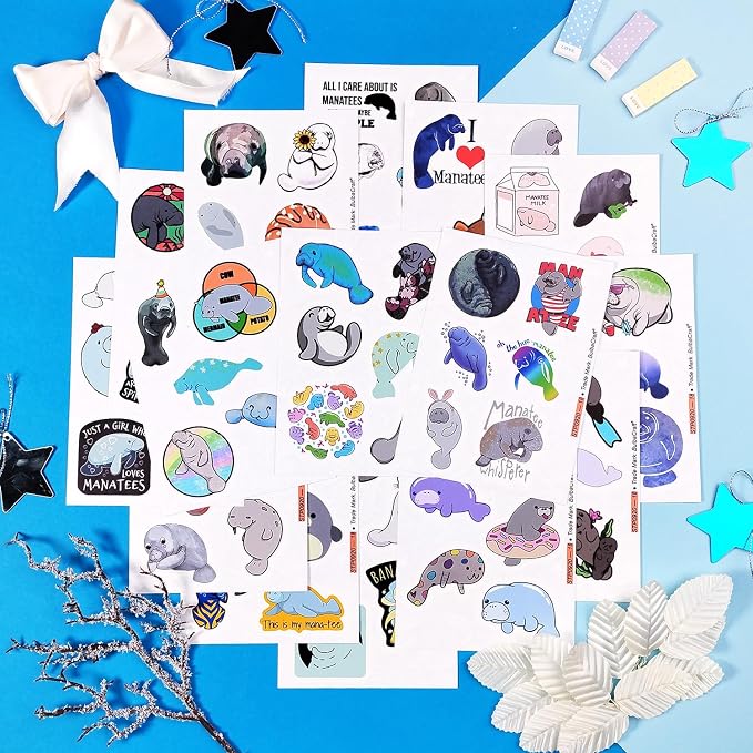 BulbaCraft 100Pcs Manatee Stickers and Laptop Decals for Water Bottles - Waterproof Vinyl Manatee Stickers, Gifts for Women & Men