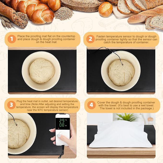 Bunmery Bread Proofing Mat, Sourdough Warming Mat, Sourdough Starter Warmer with Thermostat Temperature Control, Dough Proofer Heating mats for Home Kitchen Baking Food(10.6" x 21.6")