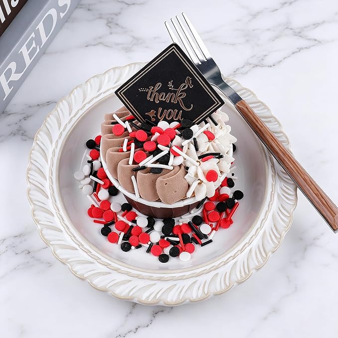 Black Red White Sprinkles for Cake Decorating, 4.6oz Graduation Sprinkles 3-Mix with Nonpareils Confetti Jimmies for Cupcakes Ice Cream Dessert