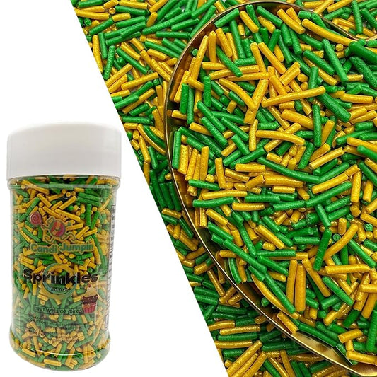 CandiJumpin Gold and Green Jimmy Sprinkles, Gold Green Sprinkles for Cake Decorating Edible Cake Jimmies Edible Crunchy Jimmies Ice Cream Toppings, Baby Shower Party Wedding Christmas Supplies 3 OZ