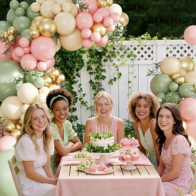 Pink and Green Gold Balloon Arch Kit, 124Pcs Pink and Sage Green Balloon Arch Garland Kit with Gold Sand White Balloons for Baby Shower Bridal Shower Wedding Gender Reveal Birthday Party Decorations