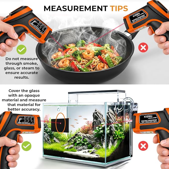 Kizen Infrared Temperature Gun - Handheld Surface Infrared Thermometer for Griddle, Grill, Pizza Oven, Candy, & A/C - Laser Thermometer Gun -58F to 1112F - Surface Temp Gun
