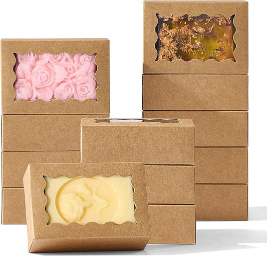 100PCS 3.5x2.36x1.2 inches Brown Soap Boxes with Window - Homemade Soap Packaging, Small Gift Boxes for Bakery, Macarons, Cookies, Candies & Party Favors