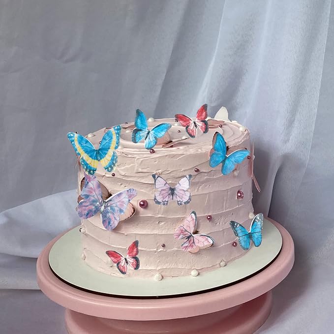 Gyufise 40Pcs Edible Butterfly Cake Decorations - Wafer Paper Butterflies & Cupcake Toppers - Dark