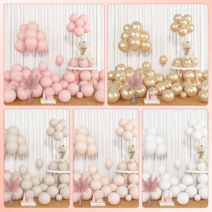 Amandir 153pcs Dusty Pink and Gold Balloon Garland Arch Kit, Different Sizes 18 12 10 5 inch Blush Pink White Sand Latex Metallic Confetti Balloons for Boho Bridal Wedding Birthday Party Decorations