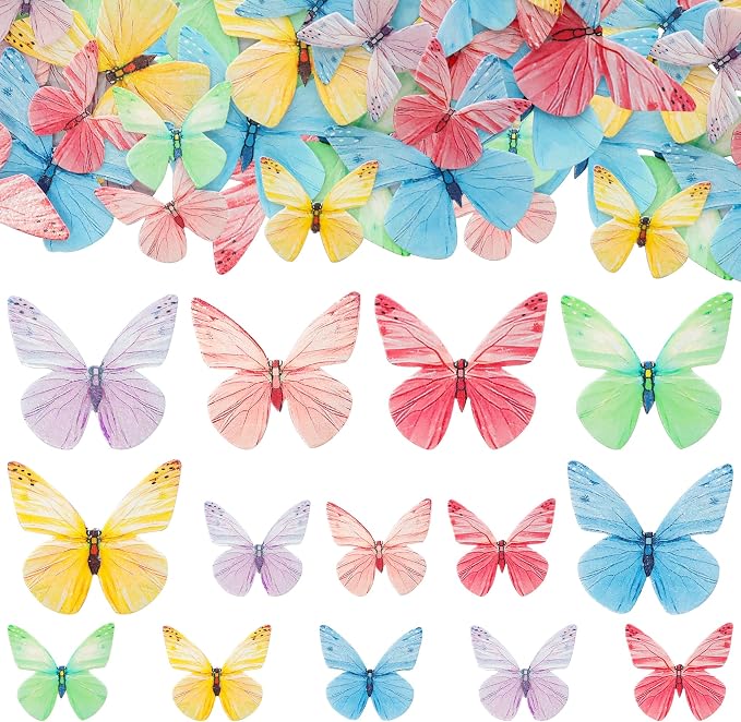 Gyufise 72Pcs Edible Cupcake Toppers - Butterfly Theme Cake Decoration for Baby Shower, Kids Birthday Party