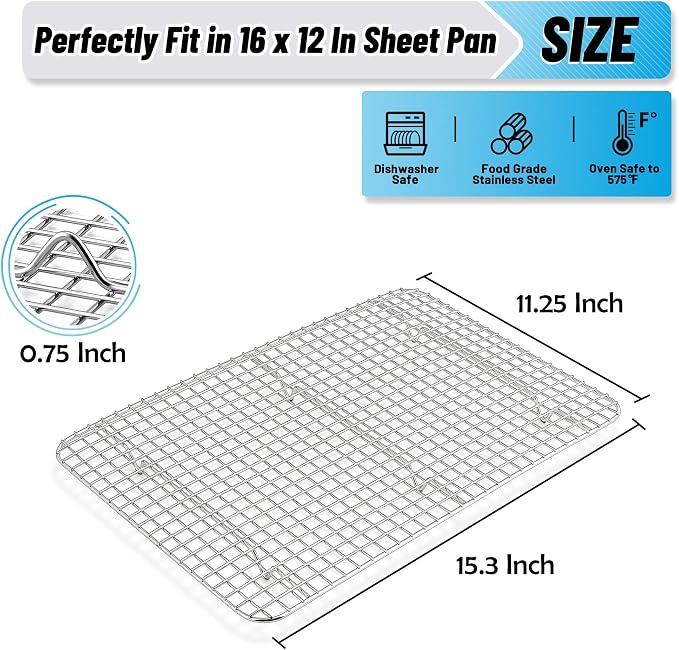 TeamFar Cooling Racks, 2 Pack Stainless Steel Grid Wire Rack for Baking Roasting Grilling Drying, 15.3’’ x 11.2’’, Metal Mesh Oven Rack for Chicken Bacon Cookies, Non-Toxic & Dishwasher Safe