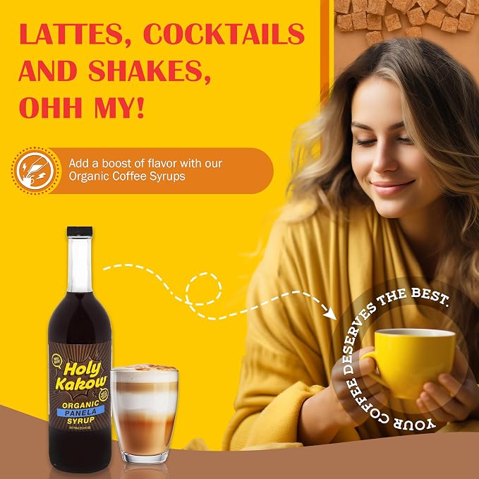 Holy Kakow Cafe Organic Panela Syrup - Coffee Sweetener, Add to Latte, Cocktail and Shake, Real Food Ingredients - 750 Ml