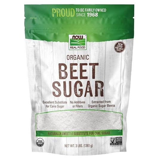 NOW Foods, Certified Organic Beet Sugar, Extracted from Organic Sugar Beets, Excellent Substitute for Cane Sugar, No Additivies or Fillers, Certified Non-GMO, 3-Pound (Packaging May Vary)