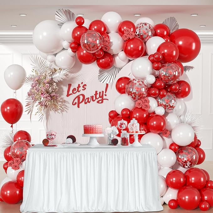 114pcs Red and White Balloons, Red and White Balloon Arch Kit for Wedding Engagement Christmas Valentine's Day Birthday Party Decorations