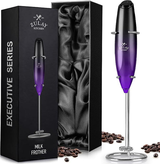 Zulay Kitchen Executive Series Luxury Gift Milk Frother – Handheld Electric Foam Maker for Coffee, Lattes & Hot Chocolate – Deluxe Finish, Great Gift for Coffee Lovers