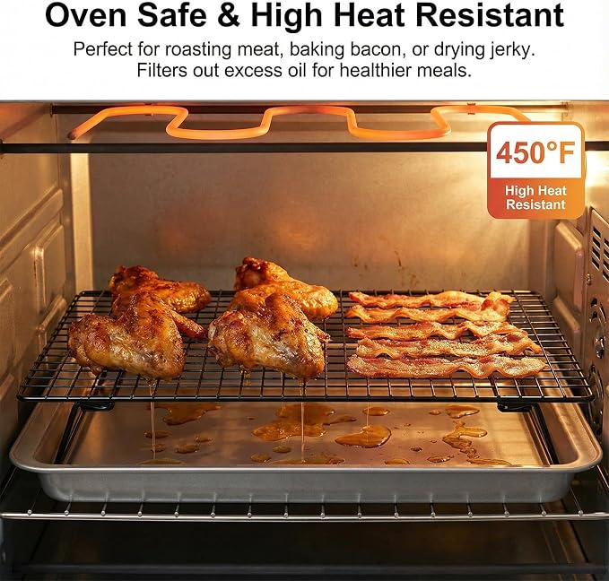 4 Pcs Cooling Racks for Cooking and Baking, 13.4 x 9.4 Inch Carbon Steel Cookie Cooling Racks, Stackable Baking Rack for Oven Cooking Cooling Roasting Making Jerky (Black)