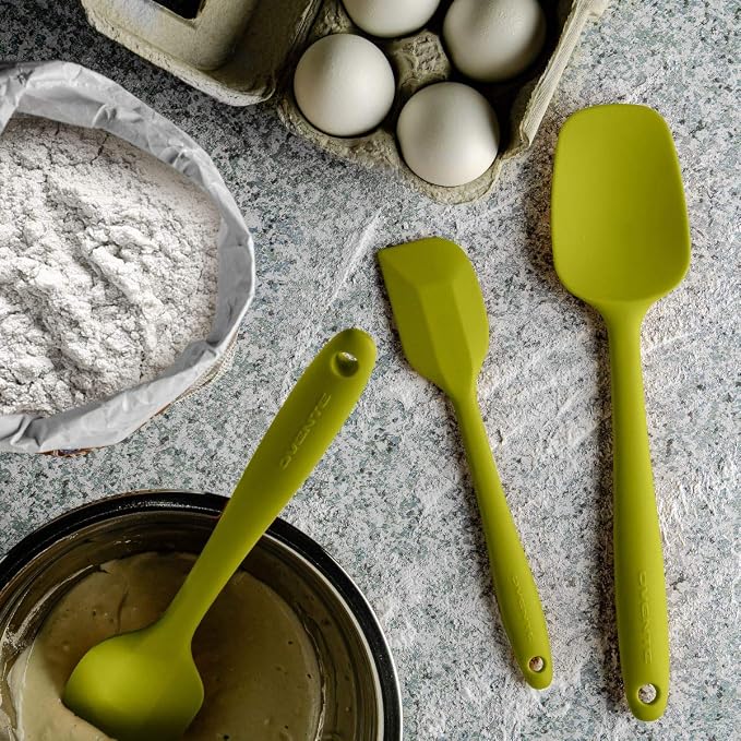 OVENTE Silicone Spatula Set of 5, Food Grade Rubber Spatula with High Heat Resistant, BPA-Free and Dishwasher Safe, Nonstick Kitchen Utensils for Baking, Cooking and Mixing, Green SP12305G