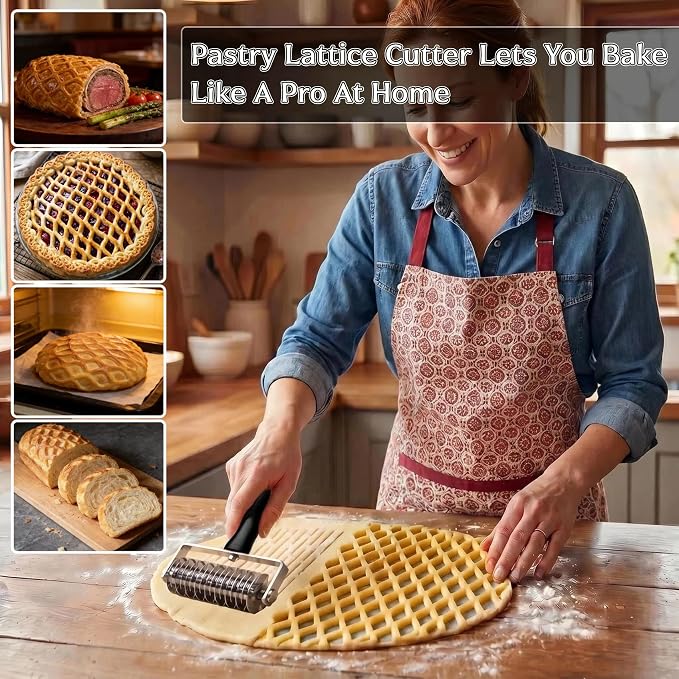 Pastry Lattice Roller Cutter - EVNSIX Stainless Steel Professional Dough Lattice Top Pie Pizza Bread Pastry Crust Lattice Roller Cutter